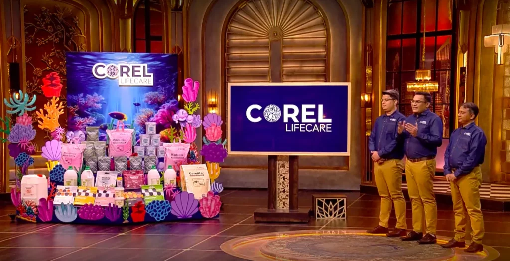 Corel Lifecare on Shark Tank India S5 E7 Corel Lifecare founders presenting aquaculture biotechnology solutions on Shark Tank India Season 5 Episode 7
