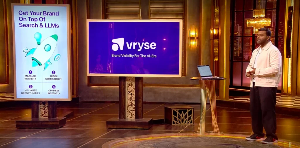 Vryse founders pitching AI digital marketing platform on Shark Tank India Season 5 Episode 7